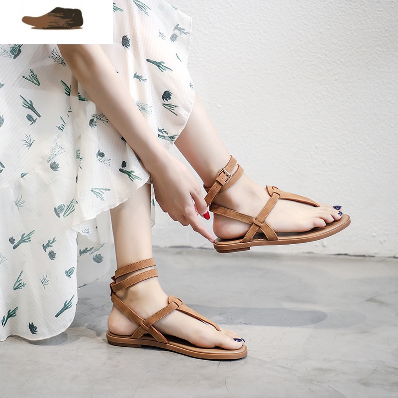 ideamini夹趾凉鞋女平底鞋仙女风波西米亚凉鞋软底罗马凉鞋女绑带沙滩