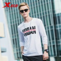 特步(Xtep)男运动长袖T恤正品2018秋新款圆领休闲针织上衣厚款套头衫882329039525