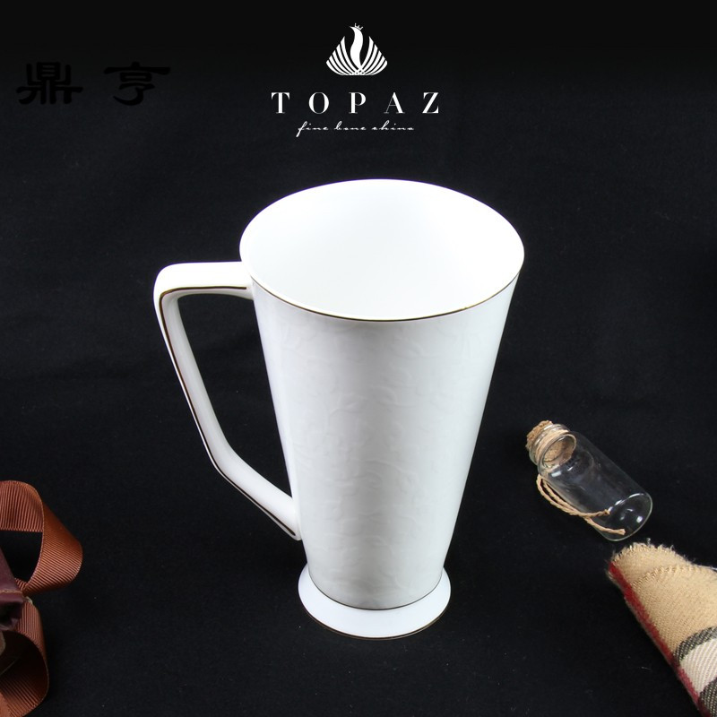 鼎亨骨瓷马克杯带盖勺大号白简约创意个性水杯咖啡杯子陶瓷早餐骨
