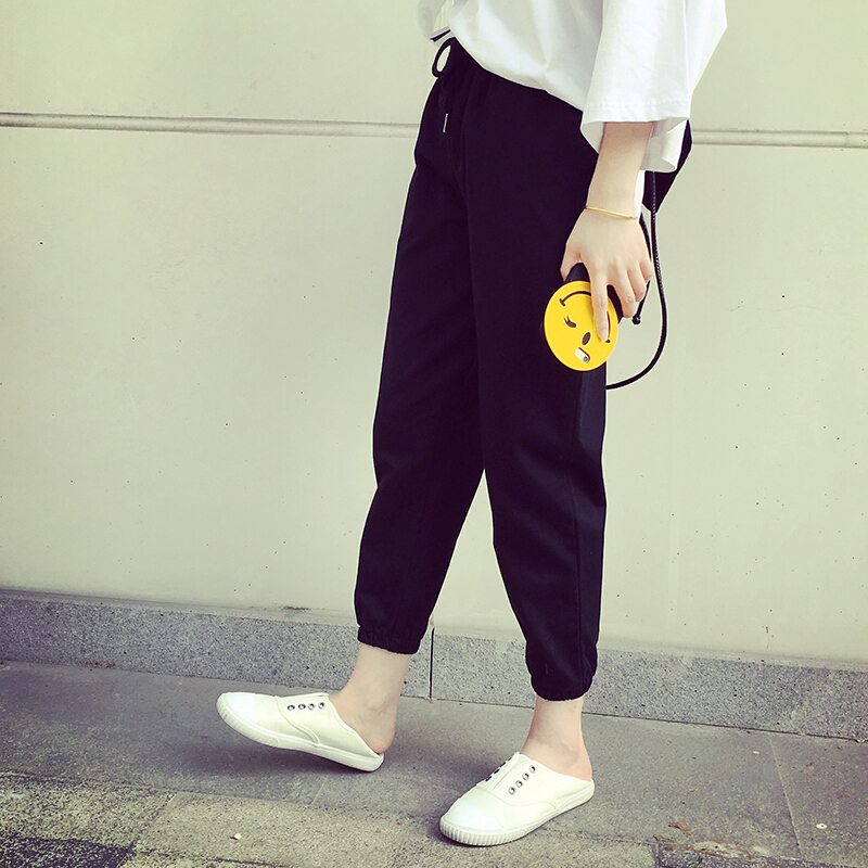 裤子女夏2018新款休闲裤学生韩版宽松显瘦运动裤女哈伦九分裤薄款