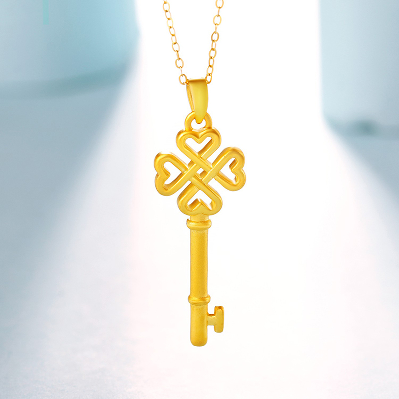 gzuan古钻珠宝心扉黄金足金3d硬金钥匙女士吊坠zhjd0009