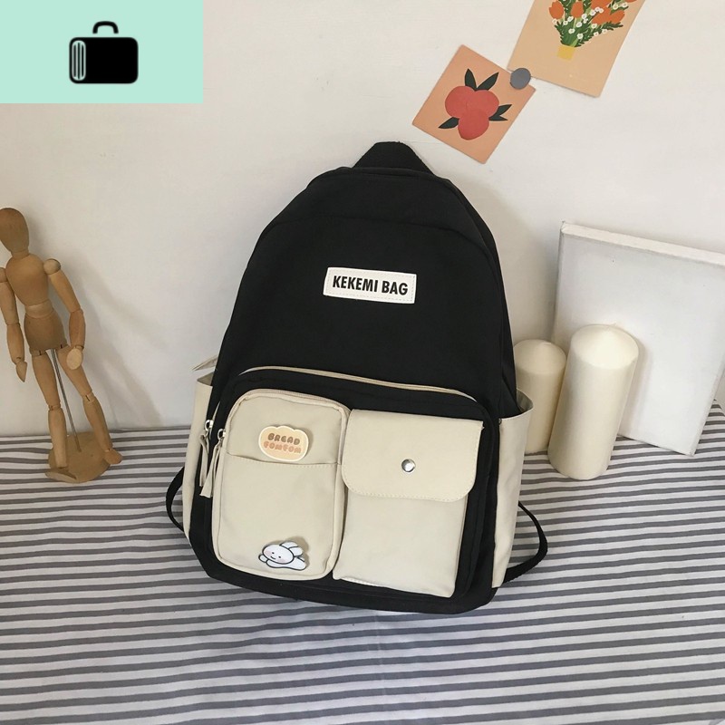 书包女韩版原宿ulzzang高中背包日系可爱百搭中学生初中生双肩包NEWLAKE 黑色