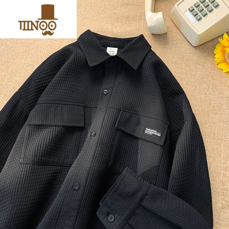 YANXU工装长袖衬衫男士日系复古潮牌痞帅感宽松休闲衬衣外宽高清大图