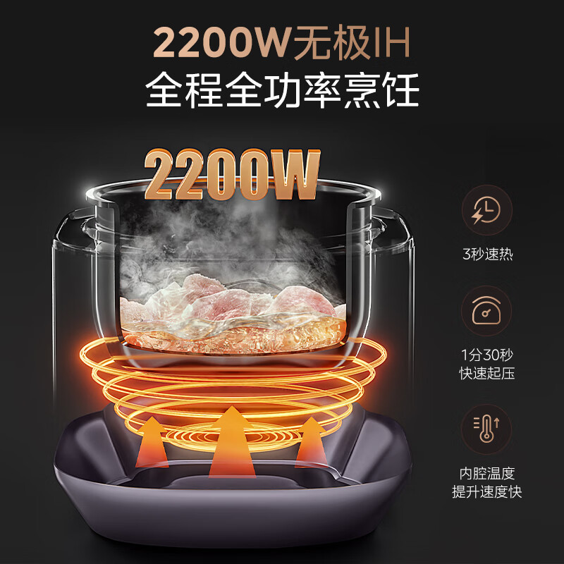 美的(Midea)IH速嫩感猛火电压力锅5L智能预约家用电饭煲0涂层顶置触控 MY-S5972K高清大图