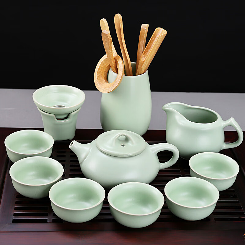 金镶玉 竹木小博古汝窑茶具 套装高清大图
