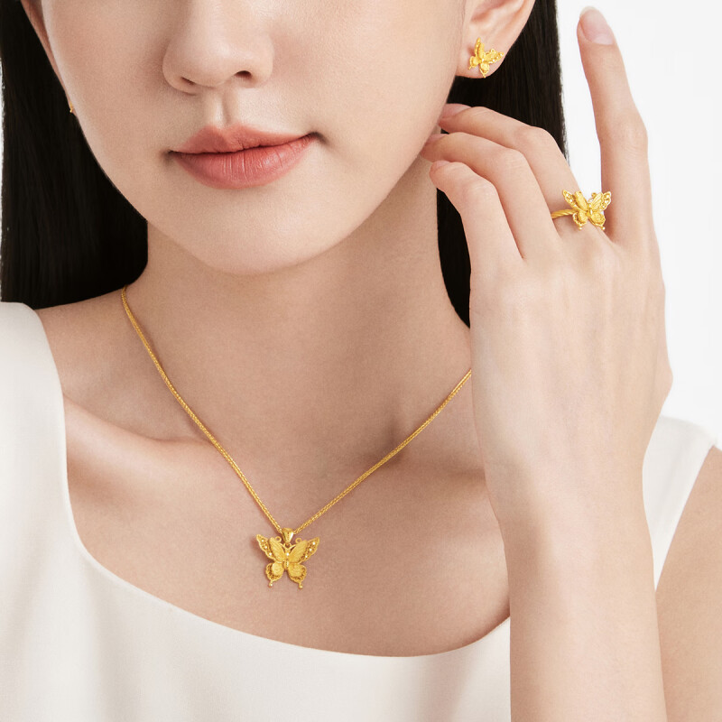 周大福金丝羽蝶蝴蝶黄金戒指女足金首饰生日礼物(工费:560计价)EOF1373高清大图