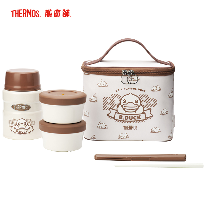 膳魔师(THERMOS)婴童保鲜盒宝宝辅食饭盒不锈钢内胆附带便当袋餐筷便携便当盒 TCLF-520S BDUCK