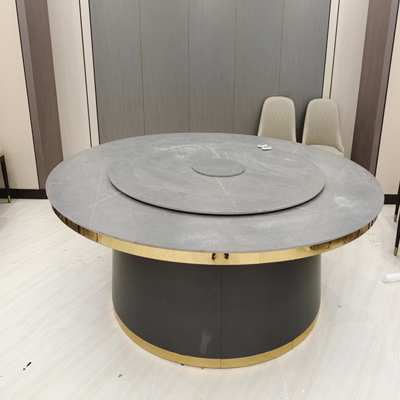 suxingauto现代轻奢6人手动转盘圆桌直径12米木质桌面岩板五金