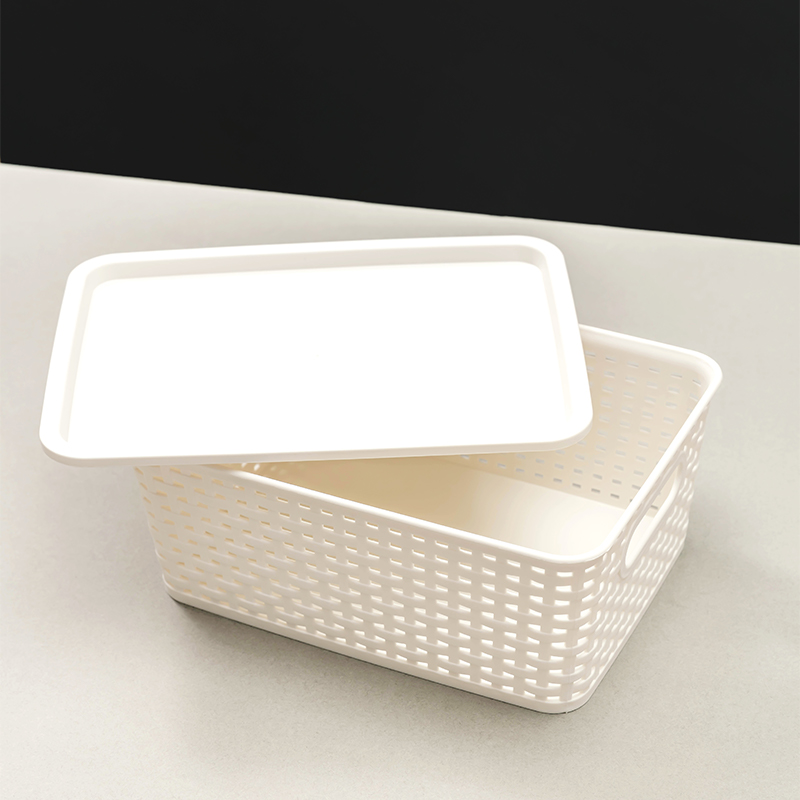 名创优品(miniso) 格纹仿藤编收纳筐衣物玩具杂物收纳篮简约实用高清大图