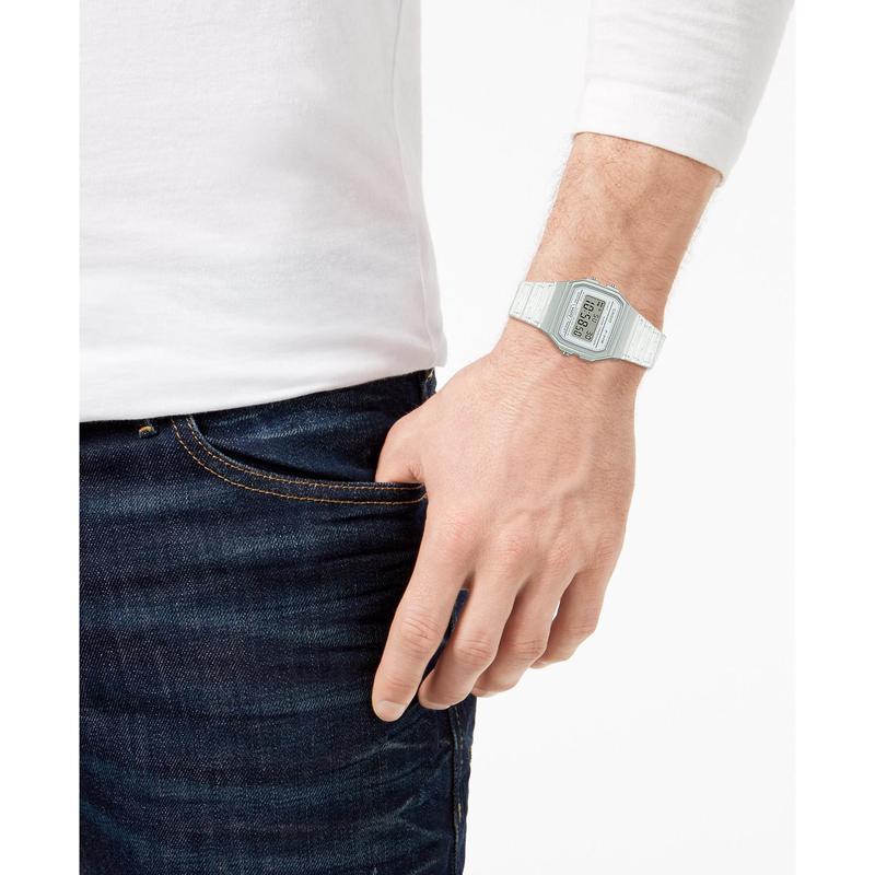 卡西欧casio 时尚复古小方块男表透明表带学生电子手表F-91WS-7OS