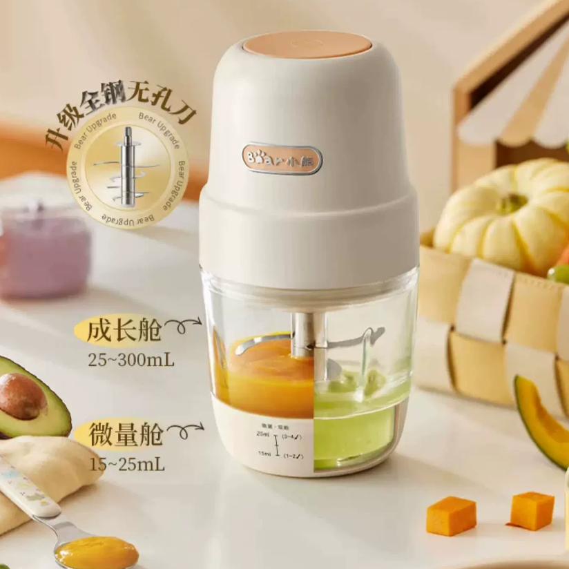 小熊bear多功能搅拌机电动绞肉辅食机按键操作 QSJ-L02H2-P02高清大图