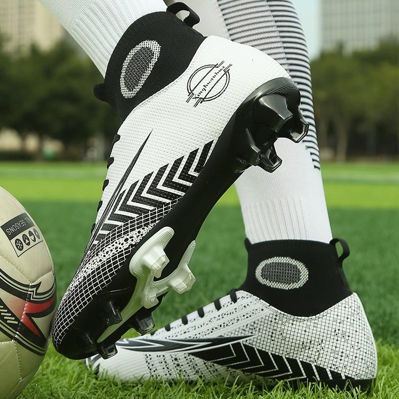 尘贺 高帮足球鞋fg长钉训练鞋男女成人青少年学生碎钉运动鞋儿童皮足