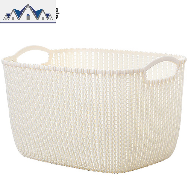 仿藤编桌面零食置物框收纳筐篮储物框子塑料篮子长方形杂物整理篮 三维工匠收纳篮 米白大号