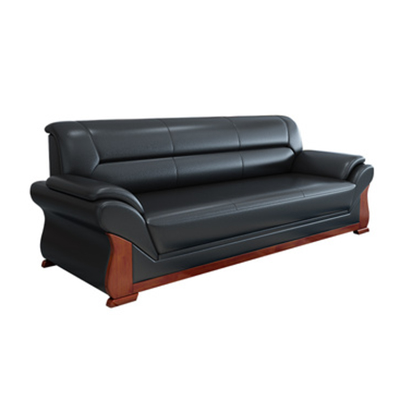 商务接待沙发茶几组合简易中式红木办公室真皮会客黑色三人位沙发