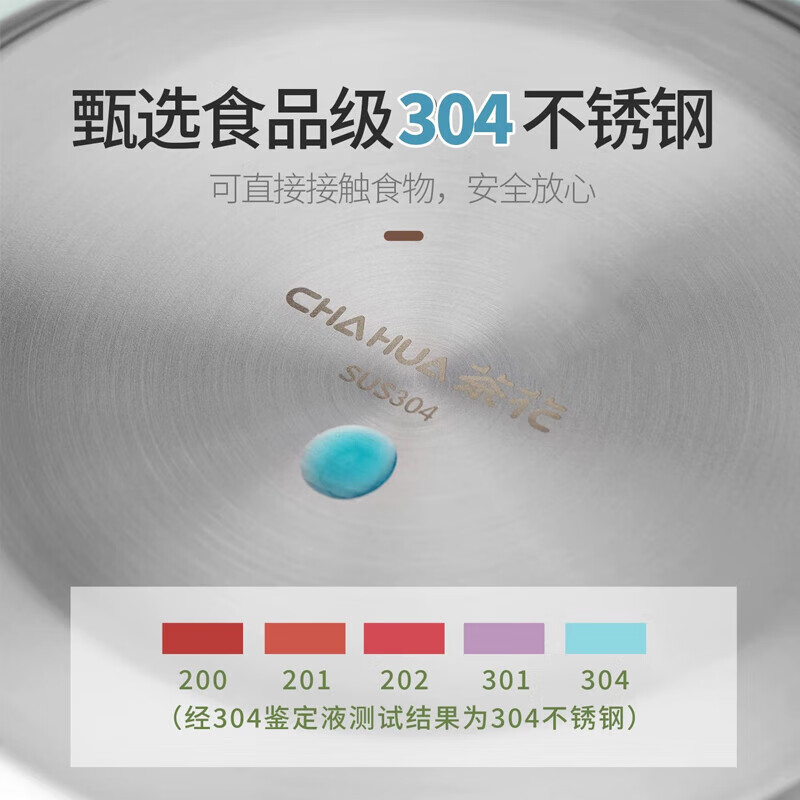 茶花(CHAHUA)甄享304不锈钢盘加厚圆盘家用碟子菜盘餐盘烧烤浅盘22厘米036207高清大图