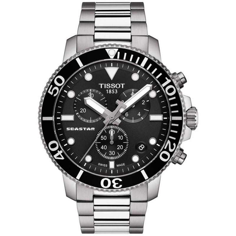 天梭(TISSOT)男士石英潜水手表455mm三针防水蓝盘不锈钢表带