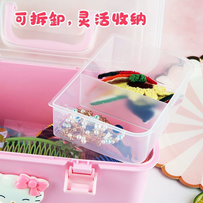 儿童发饰收纳盒女孩宝宝发夹橡皮筋头饰发卡圈梳妆可爱头绳首饰盒 蓝色爱莎(2层带镜子)
