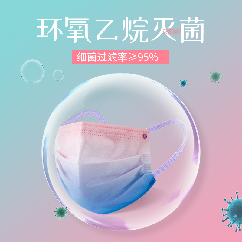渐变色彩虹口罩女高颜值莫兰迪口罩可爱医用外科灭菌级独立装-彩虹渐变色30只混装