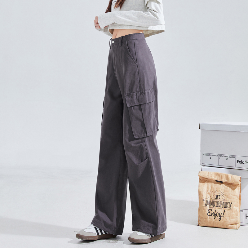 唐狮工装裤女2024秋季新款美式多袋两穿阔腿休闲裤设计感长裤kz_22 L 中灰