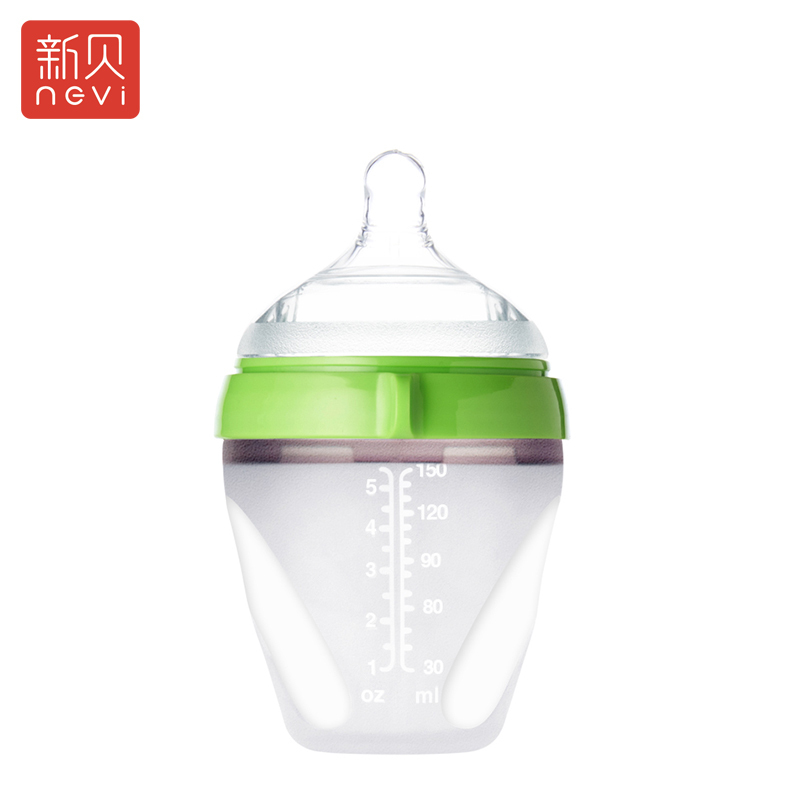 新贝广口径硅胶奶瓶 一体硅胶瓶身 150ml XB-8927