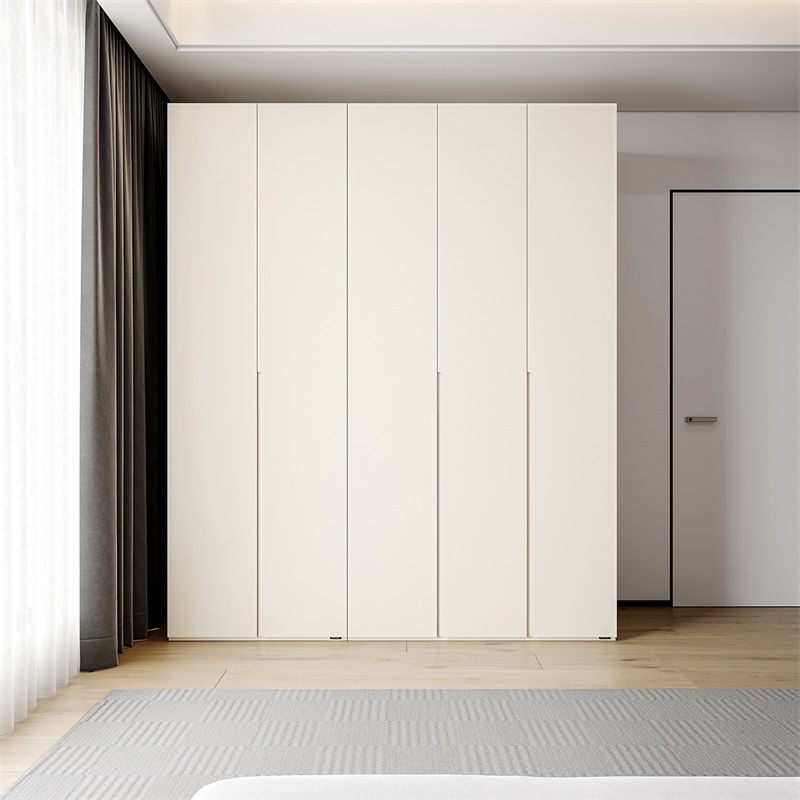 温馨奶油风卧室双人床加高衣柜组合套装高清大图