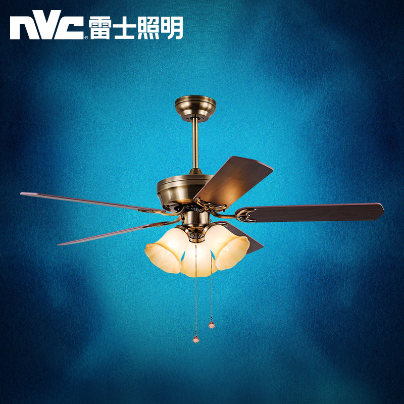 雷士照明（NVC）简约现代家用风扇灯 5叶实木吊扇灯 美式乡村北欧餐厅吊灯客厅卧室仿古风扇灯 欧式美式复古装饰带灯吊扇