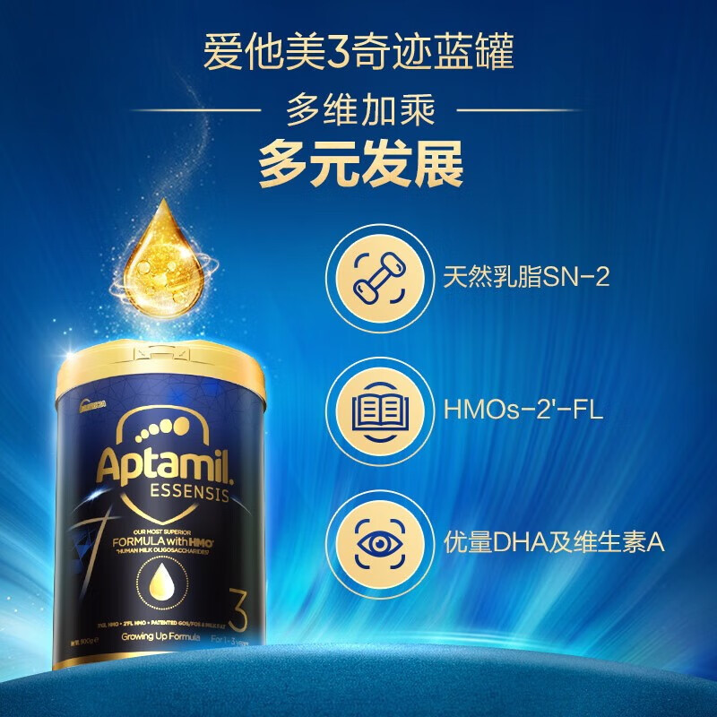 [6罐装]Aptamil香港原装进口爱他美奇迹蓝罐3段1-3岁HMO婴幼儿配方奶粉900g