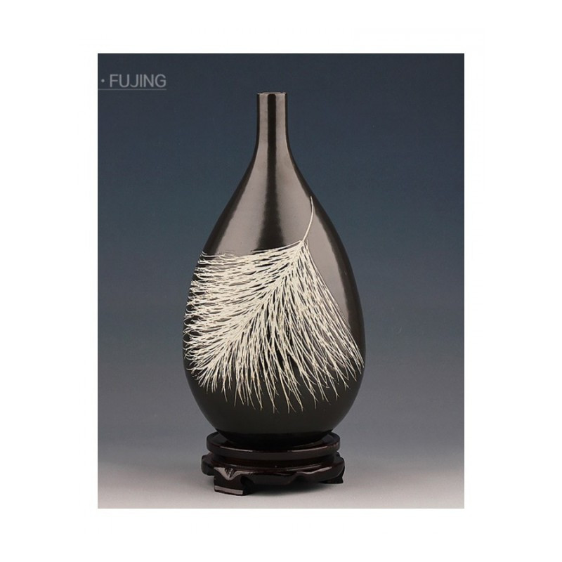 福景家居装饰品陶瓷现代中式天使之羽水滴花瓶客厅摆件插花工艺品