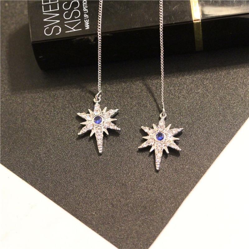 925银耳针星星耳线长款珍珠耳钉女流苏韩版耳环气质个性百搭耳坠送女朋友老婆生日礼物送女朋友七夕情人节礼物