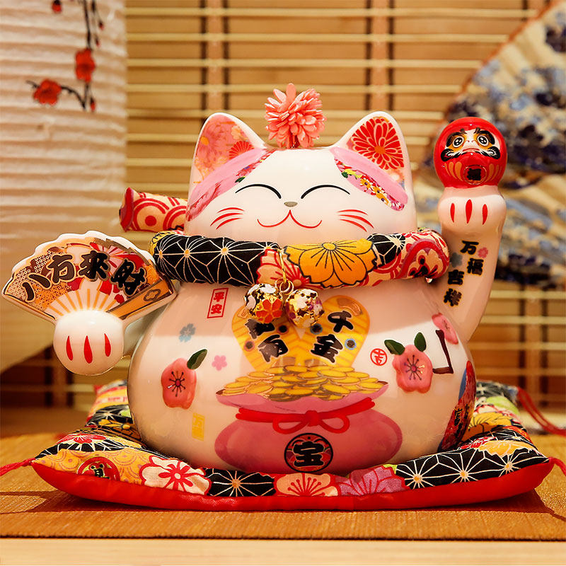 猫小摆件 家居客厅店铺开业礼品日式陶瓷存钱罐发财猫 三维工匠 5寸八方来财猫高清大图