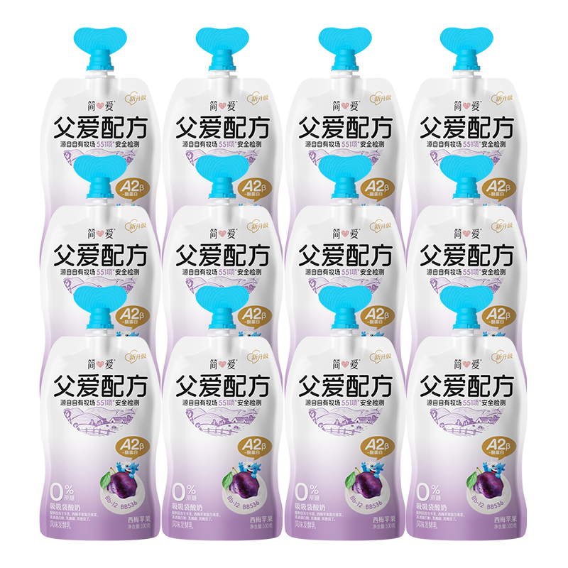 简爱 简爱酸奶父爱配方西梅苹果味0%蔗糖100g*12袋(3-7天内冷链发货)