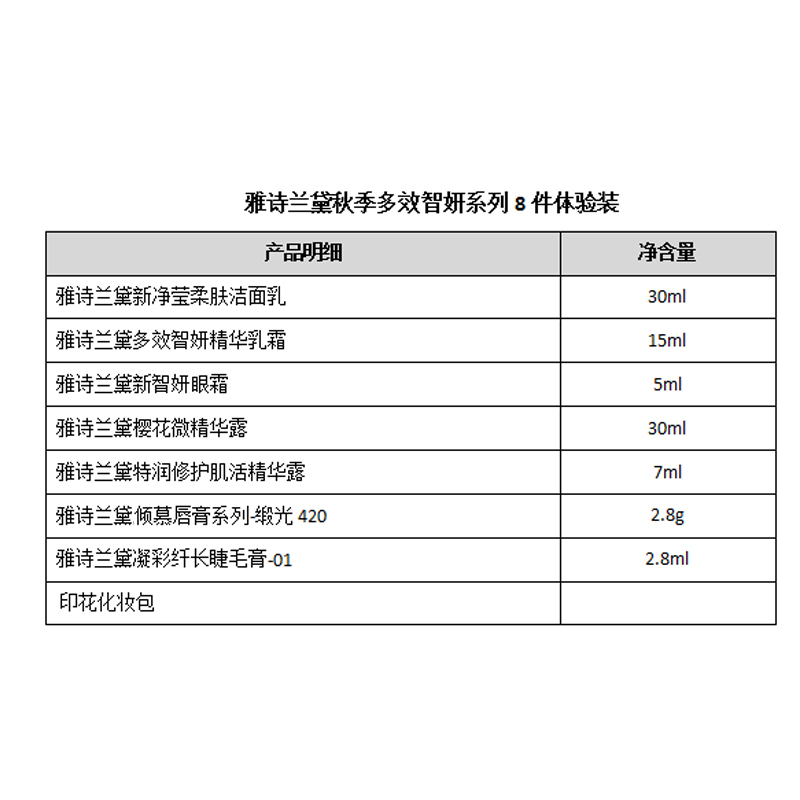 雅诗兰黛秋季多效智妍系列 护肤彩妆旅行8件套(洁面+樱花水+睫毛膏+口红+精华+面霜+眼霜+化妆包)