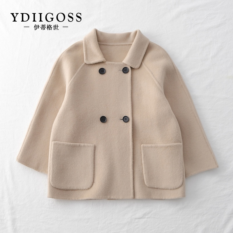 品牌2021新款男童女童双面羊绒大衣秋冬童装宝宝红色呢子大衣儿童外套