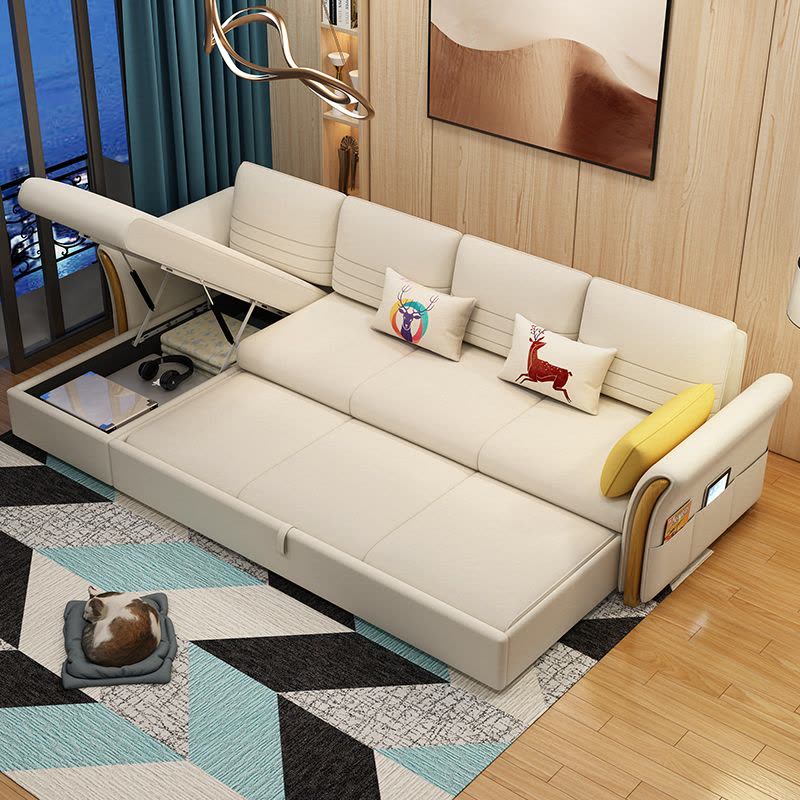 欧梵森 沙发床小户型可折叠双人客厅两用多功能简约现代组合贵妃布艺沙发图片