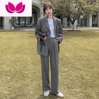 七斓2023秋新款正装小西装网红套装女英伦风高级感设计感小众西服外套 L 烟灰色