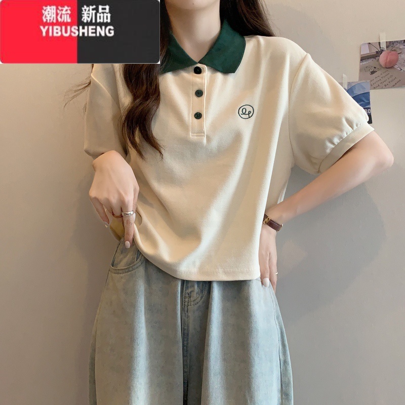 YIBUSHENG大码女装正肩polo衫短袖t恤女季2024新款宽松胖mm显瘦翻领上2高清大图