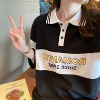 唐狮 夏季Polo衫女拼色短袖上衣韩版ins宽松百搭潮