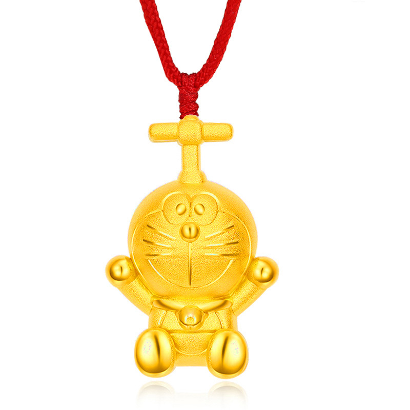 周贝贝珠宝哆啦a梦机器猫足金3d立体硬金黄金吊坠项链男女同款周岁礼
