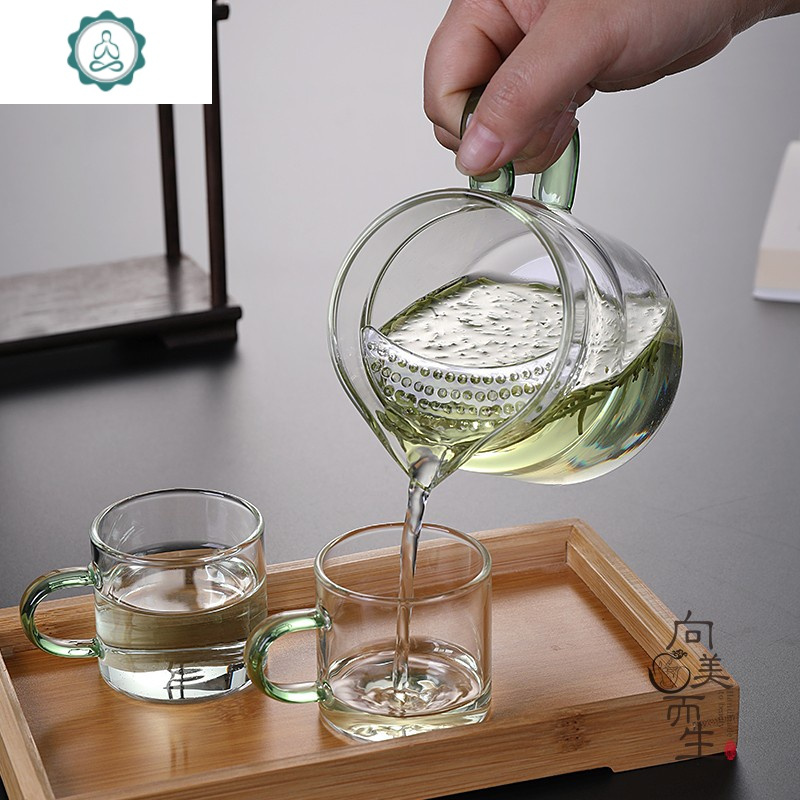月牙过滤泡茶公杯公道杯茶漏一体玻璃耐热加厚分茶器套装绿茶茶具 封后 澄黄公杯带盖+4小品杯