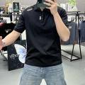 夏季新款男短袖T恤中青年时尚纯色字母翻领POLO衫休闲半袖打底衫 XXL 黑色