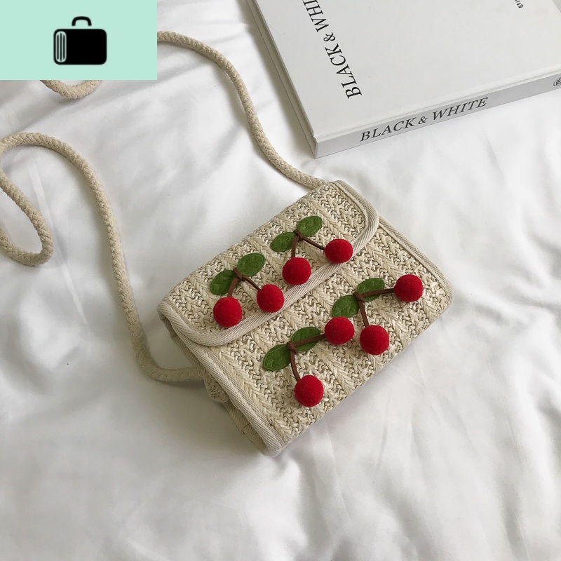 ins超火编小包包女2020新款潮韩版百搭斜挎包少女编织单肩女包NEW LAKE 米白女斜挎包