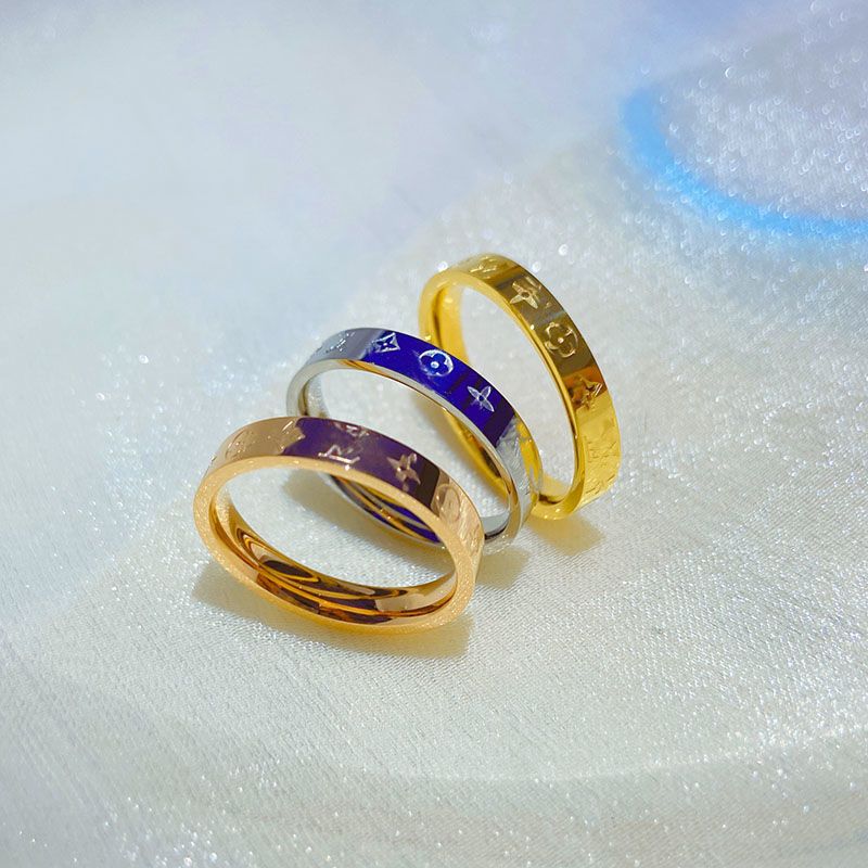 钛钢不掉色戒指女ins冷淡风日韩简约字母情侣对戒时尚百搭首饰潮 lv