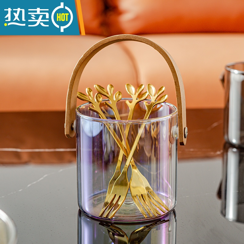 敬平水果叉子家用高端甜品叉收纳罐套装小叉子轻奢水果签果插不锈钢 炫彩色收纳罐高清大图