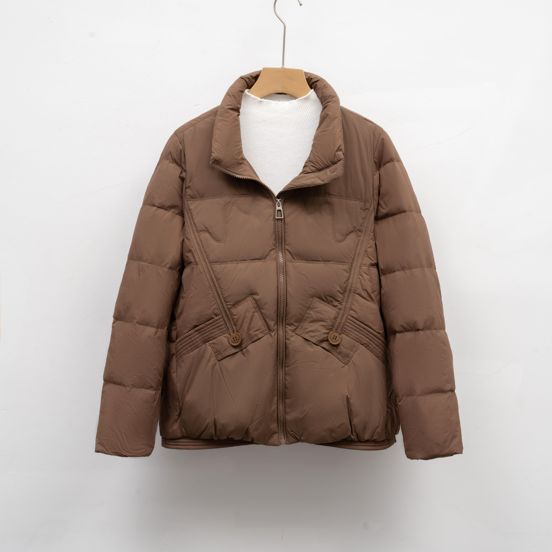 轻薄羽绒服女新款短款时尚小个子宽松立领白鸭绒保暖冬外套 咖色 L