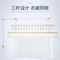 四季沐歌晾衣架 阳台三杆升降晾衣架手摇晾衣杆晒被子架 双杆手动凉衣架