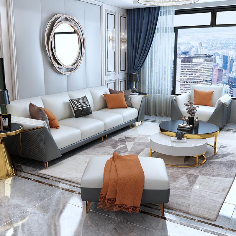 简约现代北欧轻奢真皮沙发意式极简大小户型客厅科技布艺转角沙发