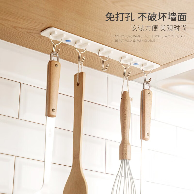 茶花挂钩贴钩 浴室门后排钩挂衣架 免打孔毛巾挂钩强力粘钩 5钩0768高清大图