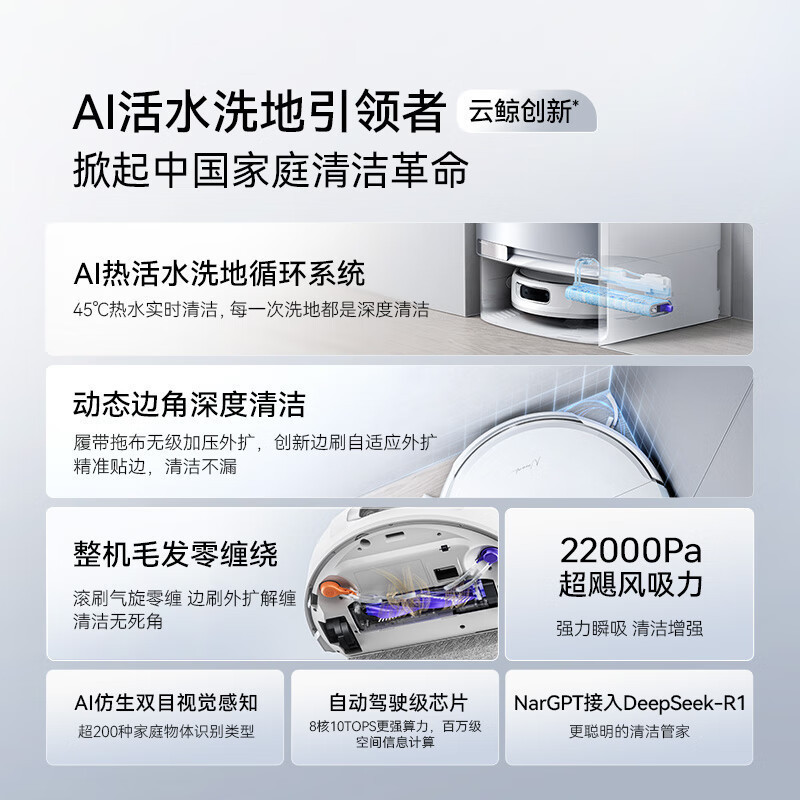 云鲸(NARWAL)云鲸扫地机器人扫拖一体自动清洗全自动拖地擦地机机械臂毛发0缠绕 逍遥002max上下水版高清大图