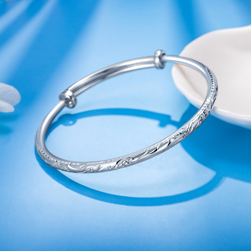 老庙黄金pt950铂金手镯车花圆管手镯