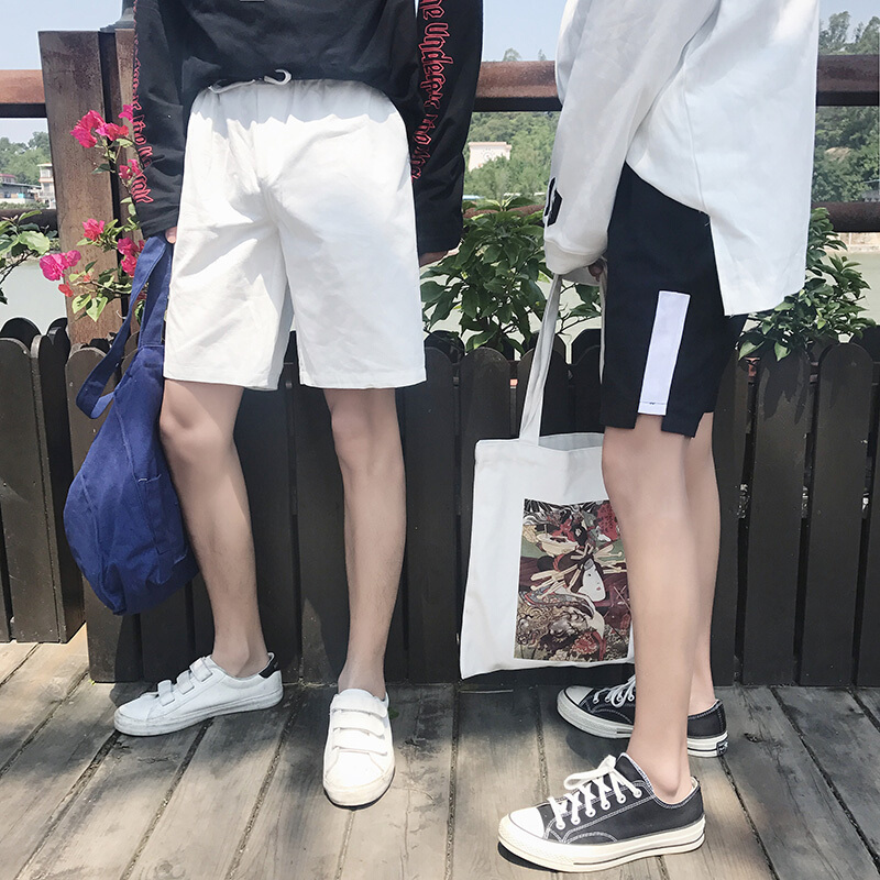2018夏季男士学生青年短裤拼接撞色夏装休闲裤透气男裤沙滩裤中裤